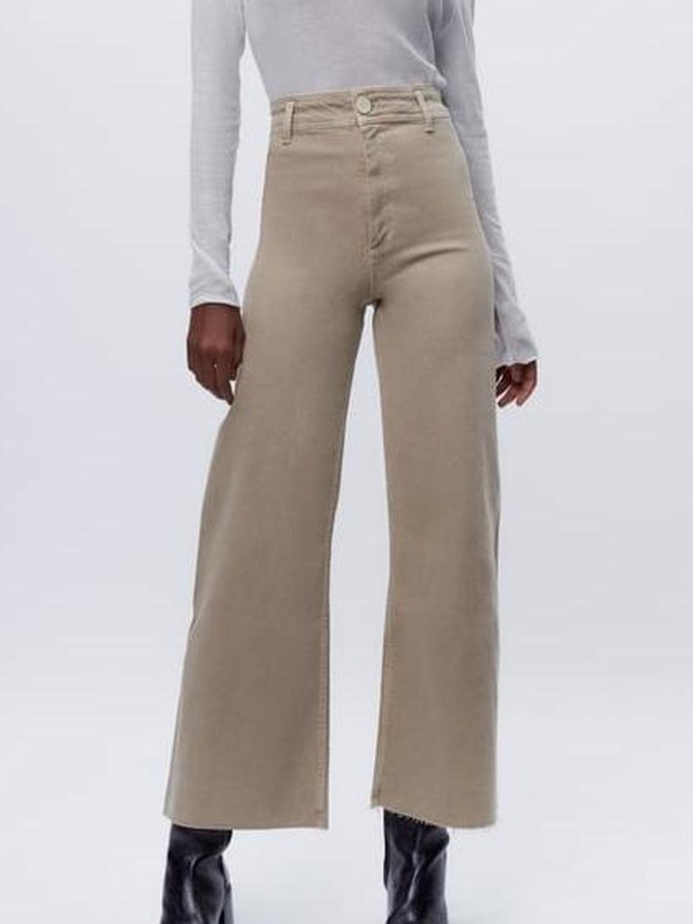 Zara High-Waisted Wide Leg Jeans - Taupe